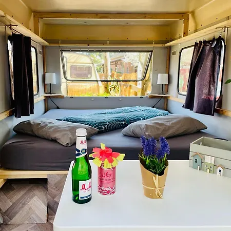 Waldcamp Mit Einfachen Und Zweckmässigen Hütten Und Caravans Pur Campingplatz *